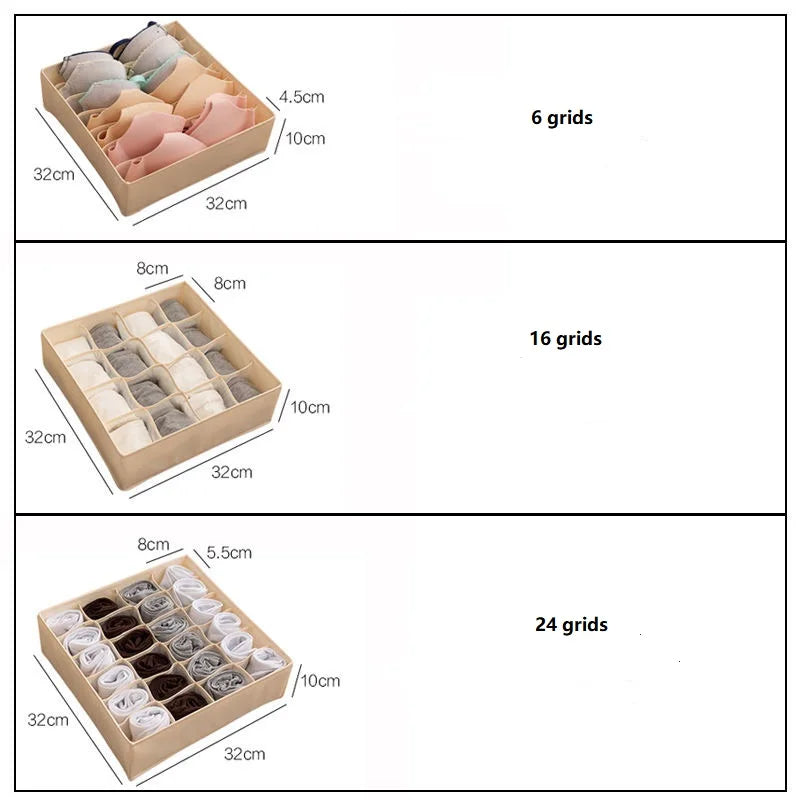 Foldable Drawer Organizer Boxes, Set of 6 - Closet Storage Bins for Underwear, Bras & Socks