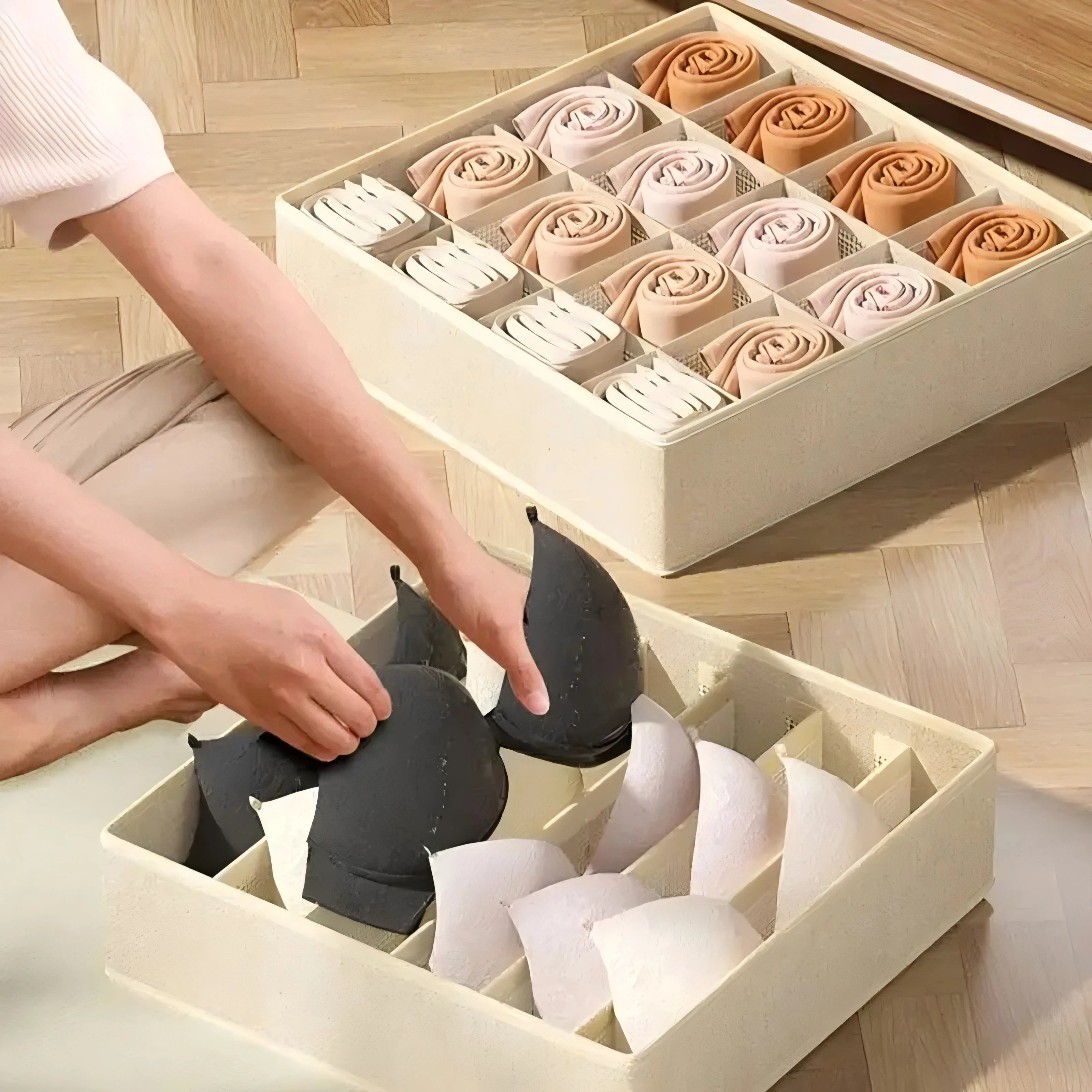 Foldable Drawer Organizer Boxes, Set of 6 - Closet Storage Bins for Underwear, Bras & Socks