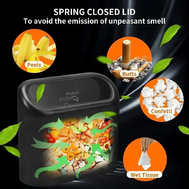 Car Trash Can with Lid - Leak-Proof Mini Bin, Includes 60 Trash Bags
