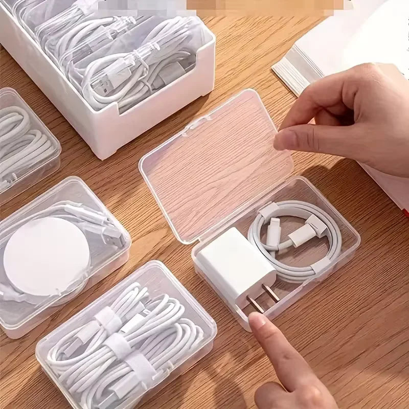 Cable Organizer Storage Box Set - Durable Plastic Cord & Charger Management for Home Office