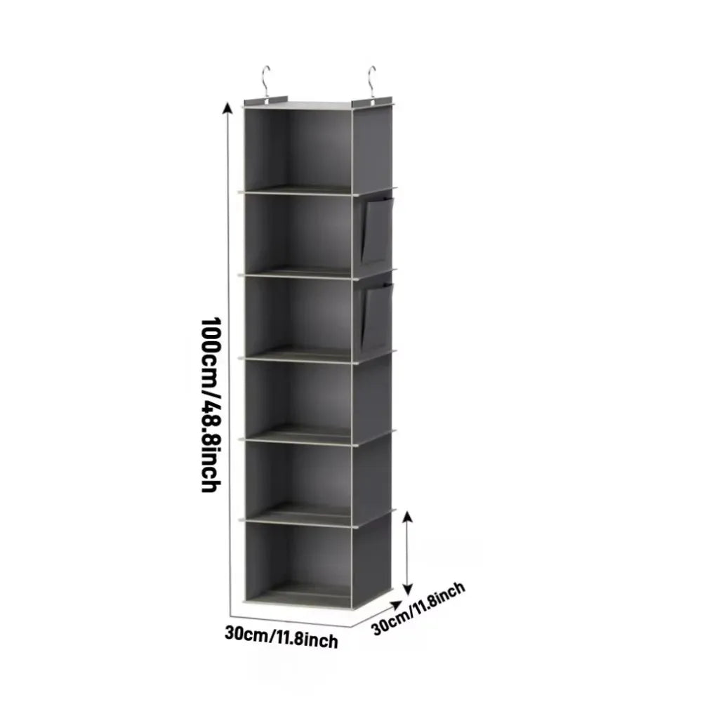 Foldable 6-Shelf Hanging Closet Organizer - Space-Saving Storage with 2 Hooks for Shoes & Clothes