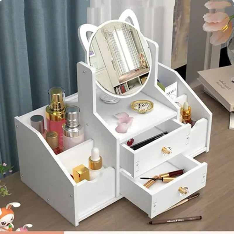 Large Capacity Makeup Organizer - Drawer Storage Box with Mirror for Cosmetics & Jewelry